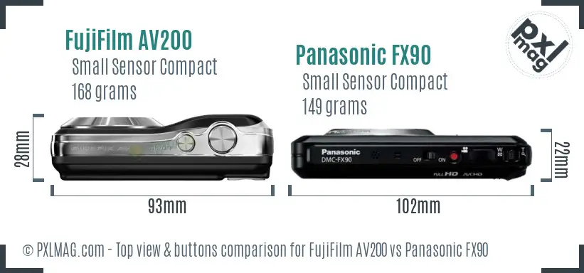 FujiFilm AV200 vs Panasonic FX90 top view buttons comparison