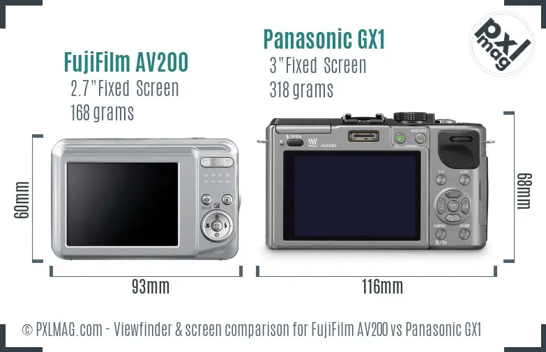 FujiFilm AV200 vs Panasonic GX1 Screen and Viewfinder comparison