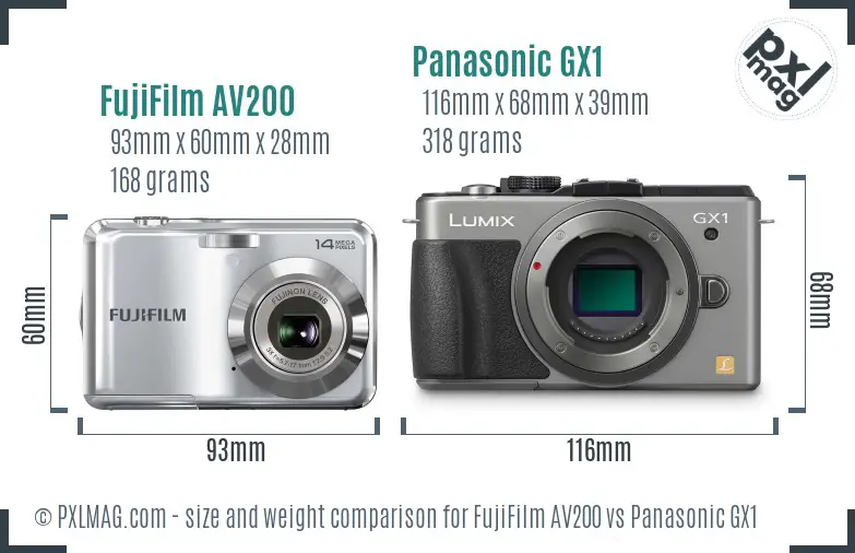 FujiFilm AV200 vs Panasonic GX1 size comparison