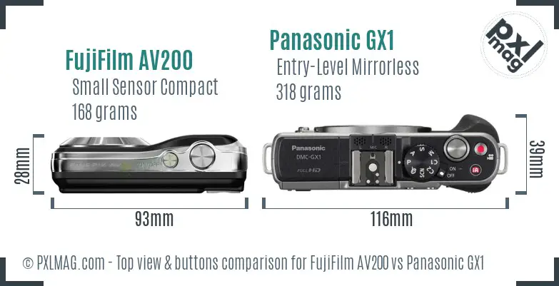 FujiFilm AV200 vs Panasonic GX1 top view buttons comparison