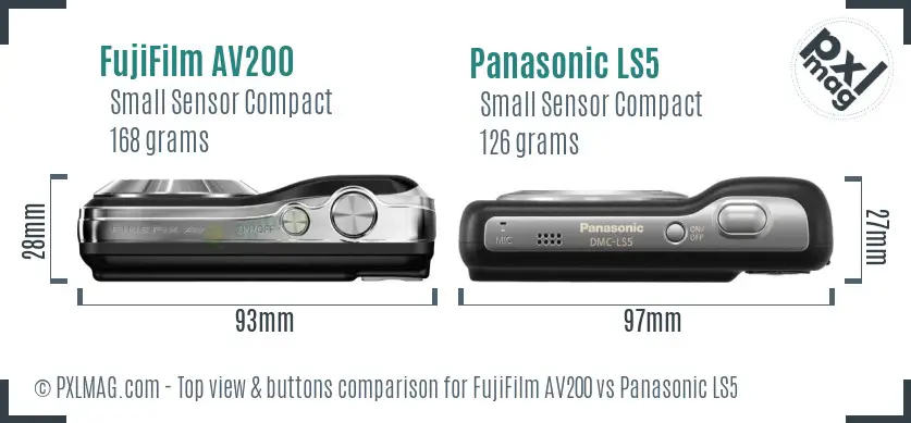 FujiFilm AV200 vs Panasonic LS5 top view buttons comparison