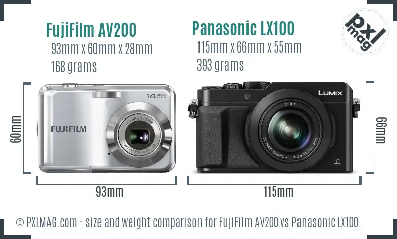 FujiFilm AV200 vs Panasonic LX100 size comparison