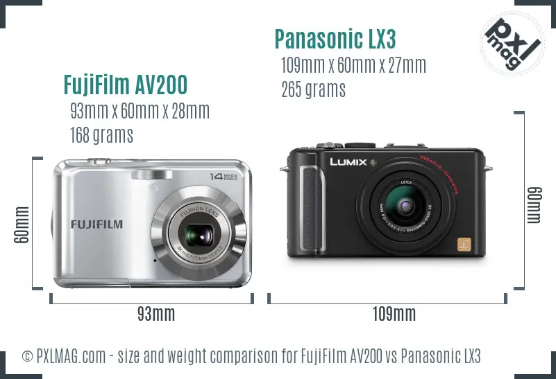 FujiFilm AV200 vs Panasonic LX3 size comparison