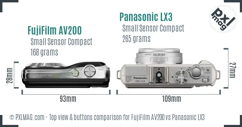 FujiFilm AV200 vs Panasonic LX3 top view buttons comparison
