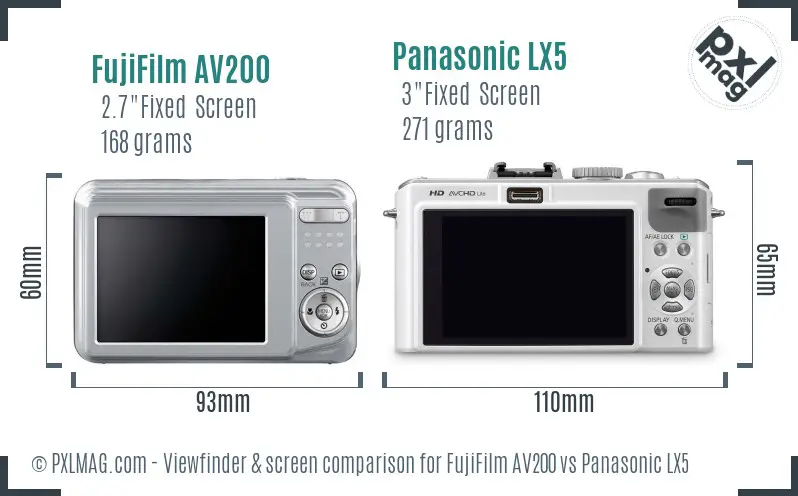 FujiFilm AV200 vs Panasonic LX5 Screen and Viewfinder comparison FujiFilm AV200 vs Panasonic LX5 Screen and Viewfinder comparison