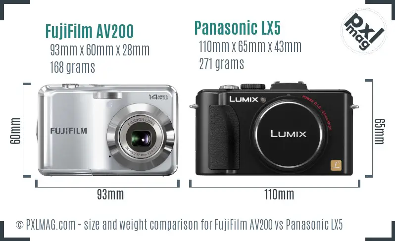 FujiFilm AV200 vs Panasonic LX5 size comparison FujiFilm AV200 vs Panasonic LX5 size comparison