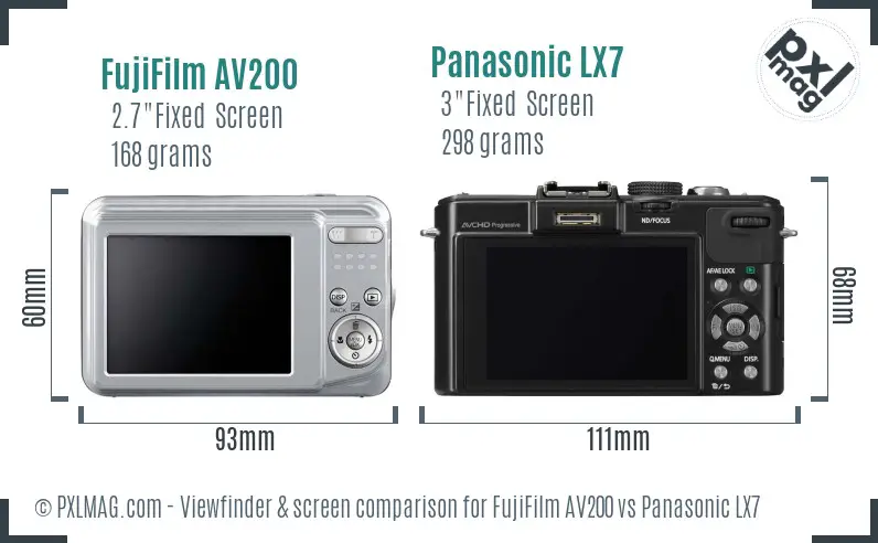 FujiFilm AV200 vs Panasonic LX7 Screen and Viewfinder comparison