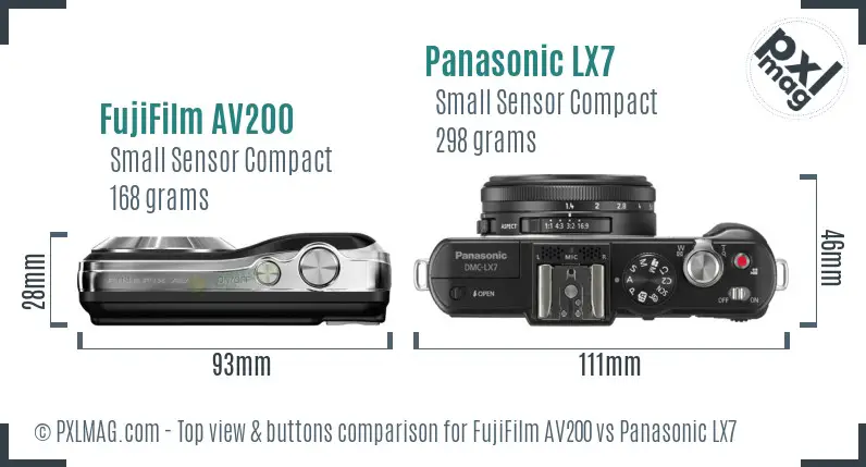 FujiFilm AV200 vs Panasonic LX7 top view buttons comparison