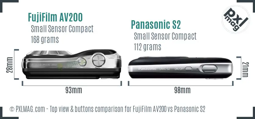 FujiFilm AV200 vs Panasonic S2 top view buttons comparison