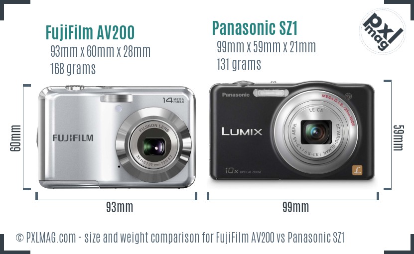 FujiFilm AV200 vs Panasonic SZ1 size comparison FujiFilm AV200 vs Panasonic SZ1 size comparison
