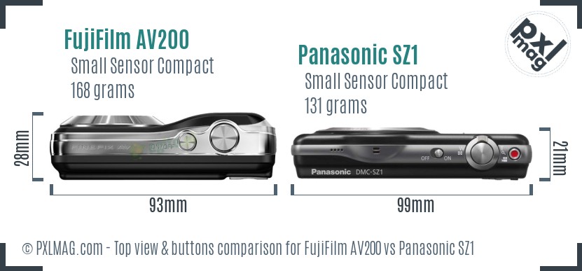 FujiFilm AV200 vs Panasonic SZ1 top view buttons comparison