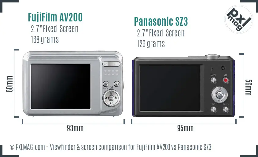 FujiFilm AV200 vs Panasonic SZ3 Screen and Viewfinder comparison