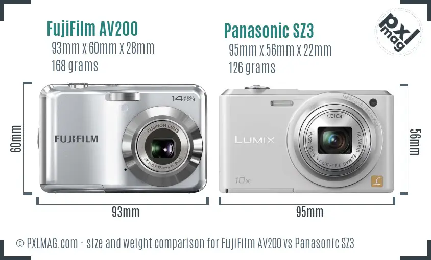FujiFilm AV200 vs Panasonic SZ3 size comparison