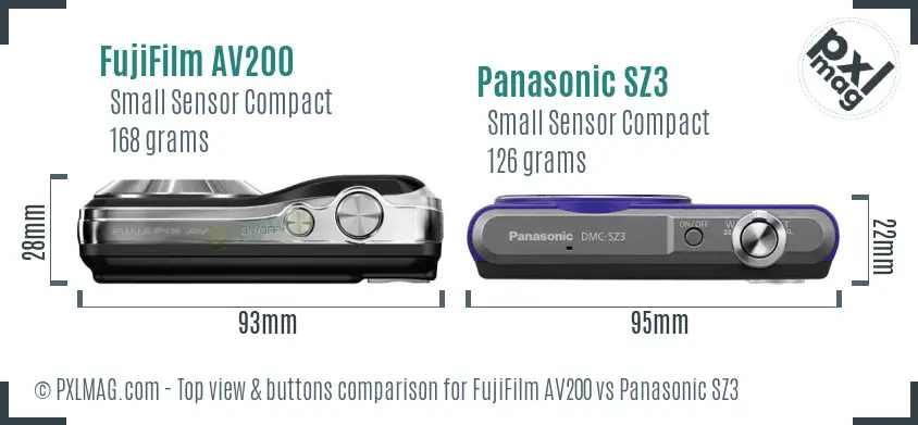 FujiFilm AV200 vs Panasonic SZ3 top view buttons comparison