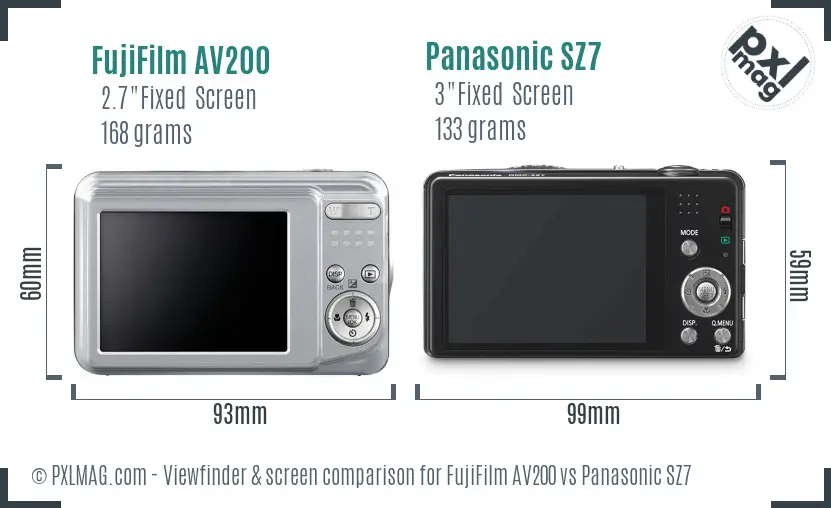 FujiFilm AV200 vs Panasonic SZ7 Screen and Viewfinder comparison