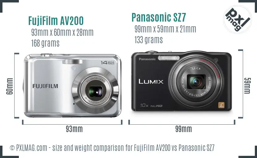 FujiFilm AV200 vs Panasonic SZ7 size comparison