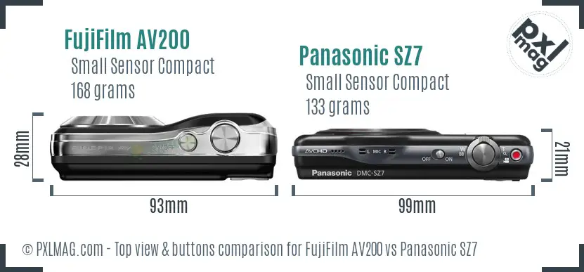 FujiFilm AV200 vs Panasonic SZ7 top view buttons comparison