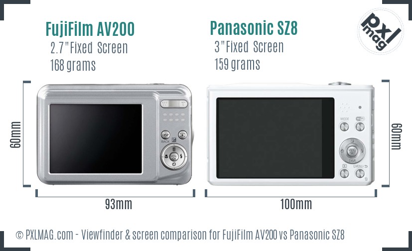 FujiFilm AV200 vs Panasonic SZ8 Screen and Viewfinder comparison