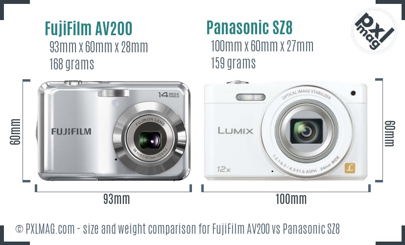 FujiFilm AV200 vs Panasonic SZ8 size comparison