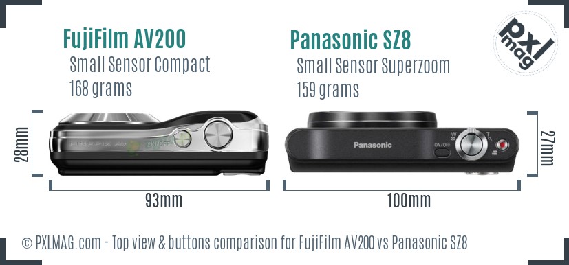 FujiFilm AV200 vs Panasonic SZ8 top view buttons comparison