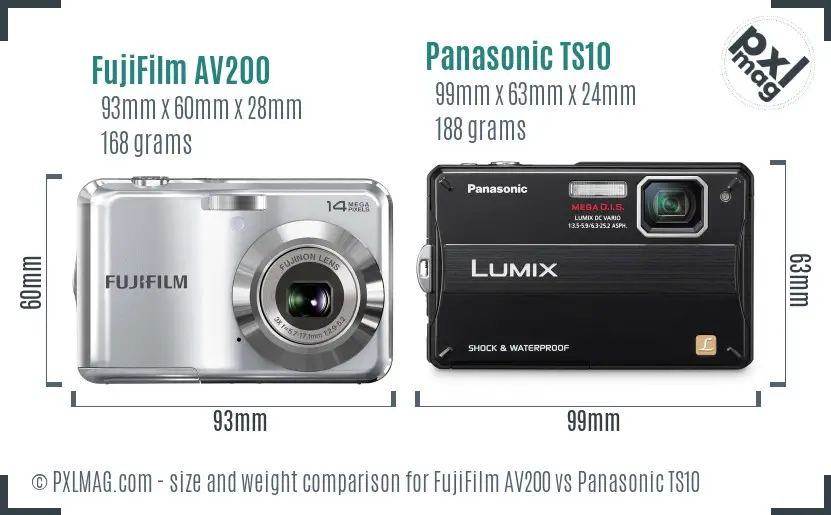 FujiFilm AV200 vs Panasonic TS10 size comparison FujiFilm AV200 vs Panasonic TS10 size comparison