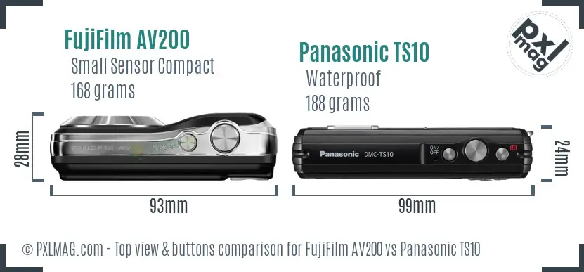 FujiFilm AV200 vs Panasonic TS10 top view buttons comparison FujiFilm AV200 vs Panasonic TS10 top view buttons comparison