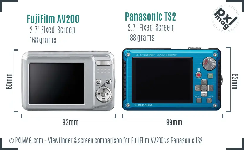 FujiFilm AV200 vs Panasonic TS2 Screen and Viewfinder comparison
