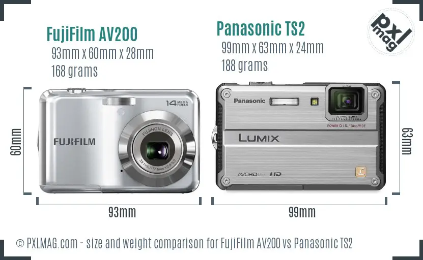 FujiFilm AV200 vs Panasonic TS2 size comparison