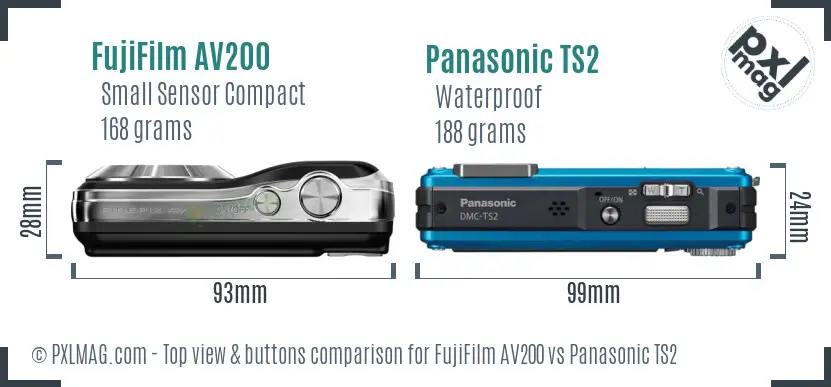 FujiFilm AV200 vs Panasonic TS2 top view buttons comparison