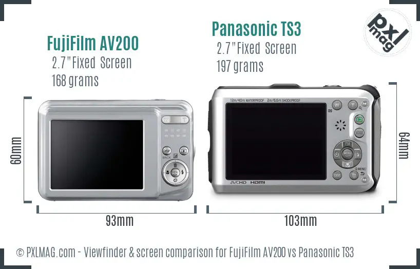 FujiFilm AV200 vs Panasonic TS3 Screen and Viewfinder comparison