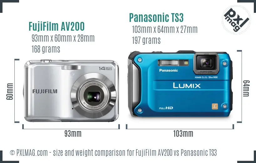 FujiFilm AV200 vs Panasonic TS3 size comparison