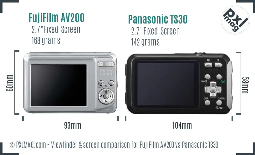 FujiFilm AV200 vs Panasonic TS30 Screen and Viewfinder comparison