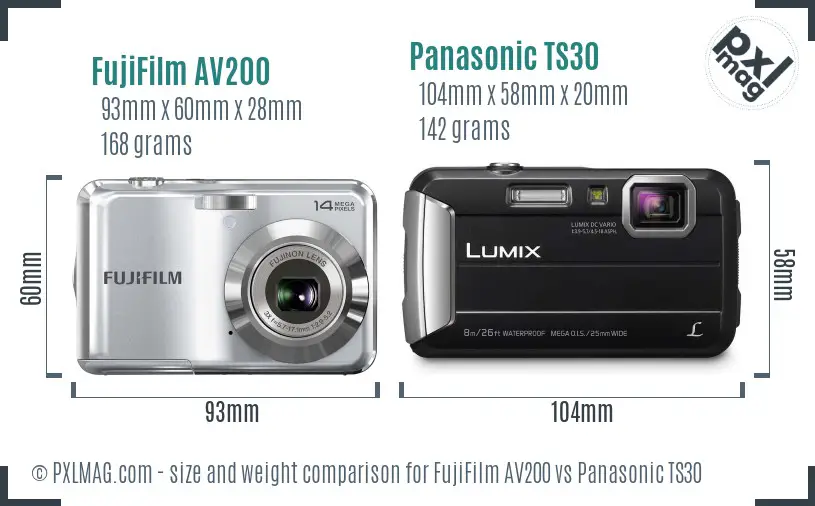 FujiFilm AV200 vs Panasonic TS30 size comparison