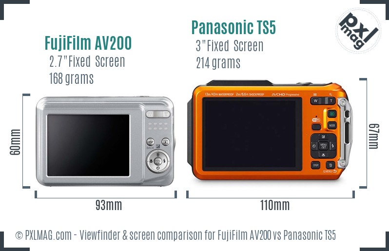 FujiFilm AV200 vs Panasonic TS5 Screen and Viewfinder comparison