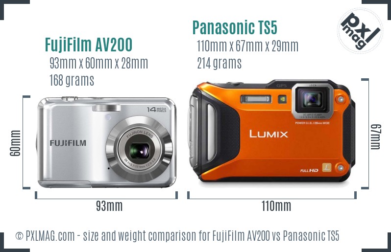 FujiFilm AV200 vs Panasonic TS5 size comparison FujiFilm AV200 vs Panasonic TS5 size comparison
