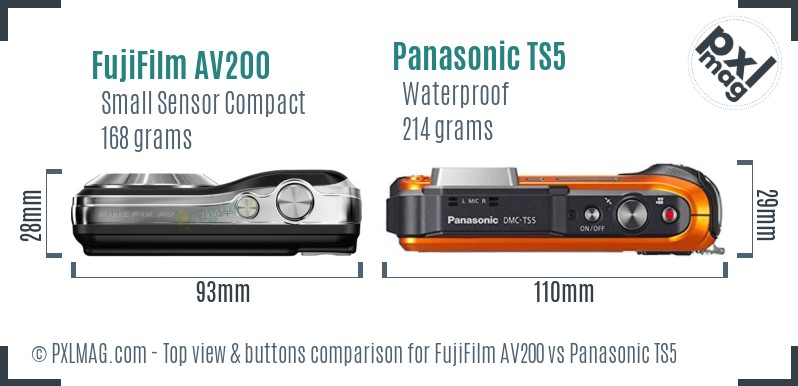 FujiFilm AV200 vs Panasonic TS5 top view buttons comparison