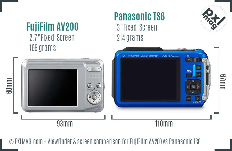 FujiFilm AV200 vs Panasonic TS6 Screen and Viewfinder comparison
