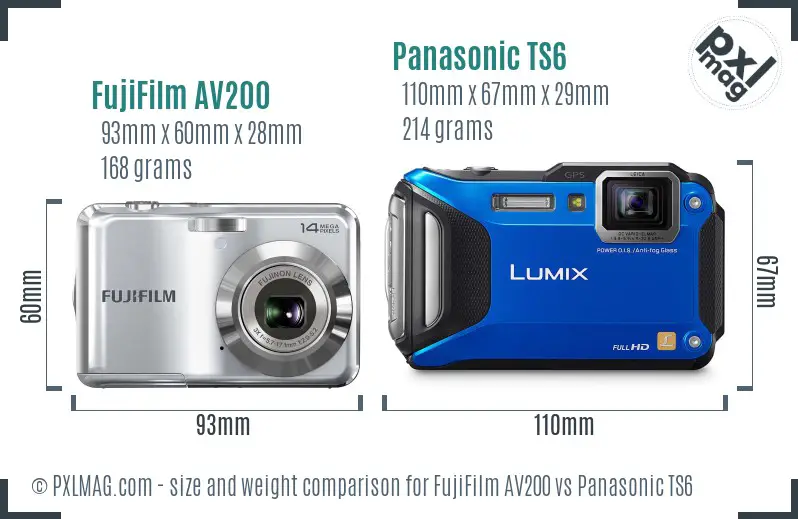 FujiFilm AV200 vs Panasonic TS6 size comparison