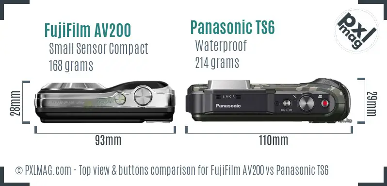 FujiFilm AV200 vs Panasonic TS6 top view buttons comparison