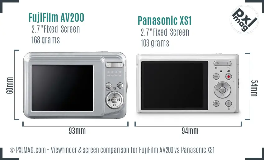 FujiFilm AV200 vs Panasonic XS1 Screen and Viewfinder comparison