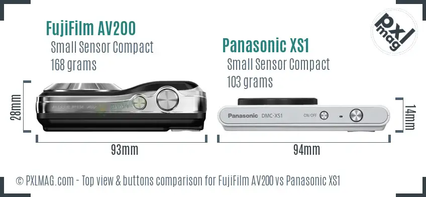 FujiFilm AV200 vs Panasonic XS1 top view buttons comparison