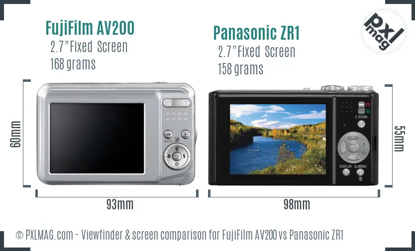 FujiFilm AV200 vs Panasonic ZR1 Screen and Viewfinder comparison