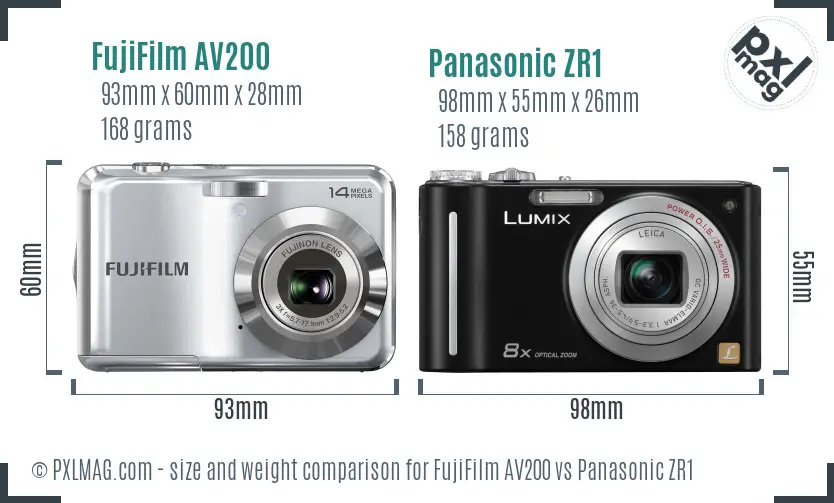 FujiFilm AV200 vs Panasonic ZR1 size comparison