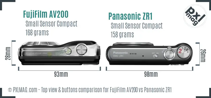 FujiFilm AV200 vs Panasonic ZR1 top view buttons comparison