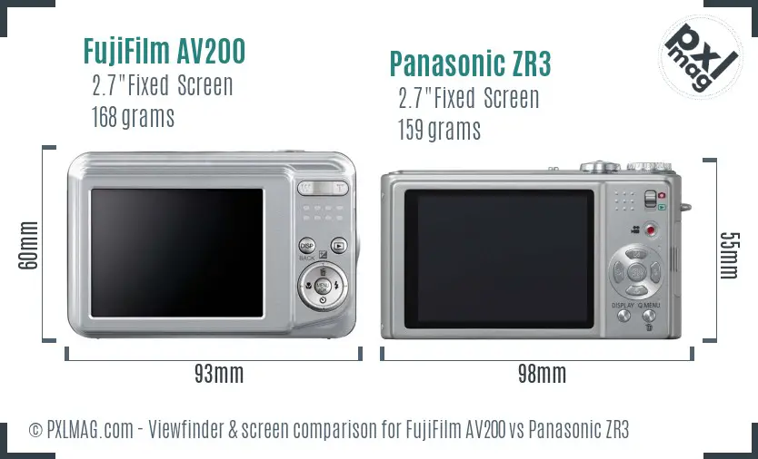 FujiFilm AV200 vs Panasonic ZR3 Screen and Viewfinder comparison