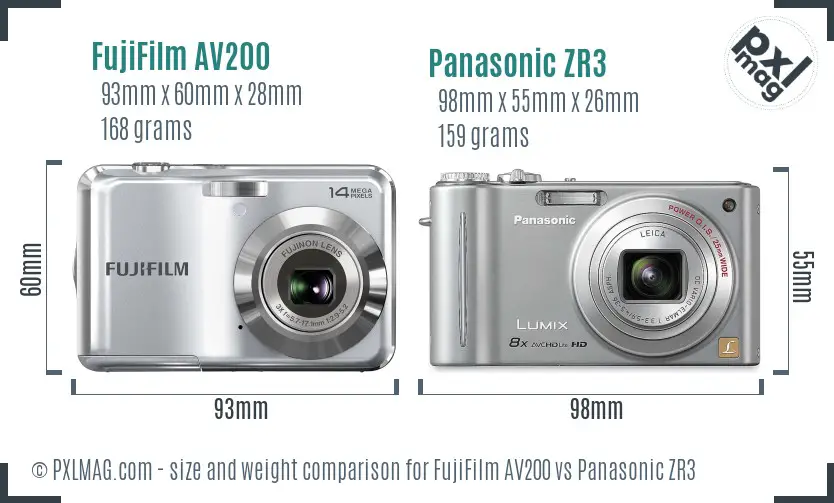 FujiFilm AV200 vs Panasonic ZR3 size comparison
