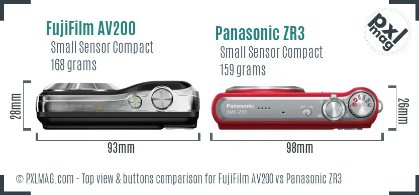 FujiFilm AV200 vs Panasonic ZR3 top view buttons comparison