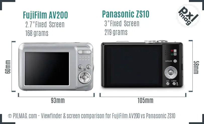 FujiFilm AV200 vs Panasonic ZS10 Screen and Viewfinder comparison