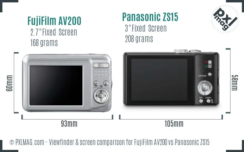 FujiFilm AV200 vs Panasonic ZS15 Screen and Viewfinder comparison