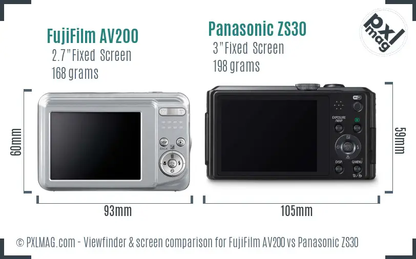 FujiFilm AV200 vs Panasonic ZS30 Screen and Viewfinder comparison